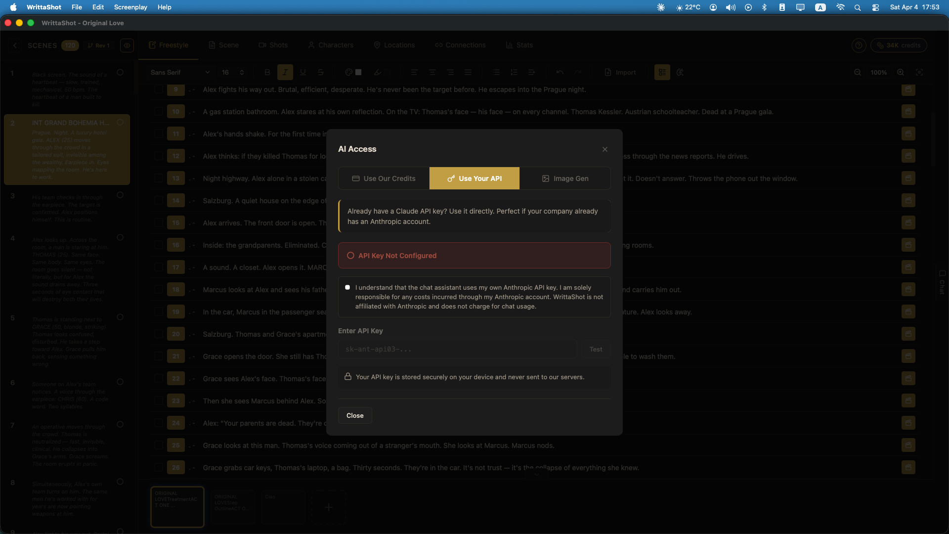 API key settings